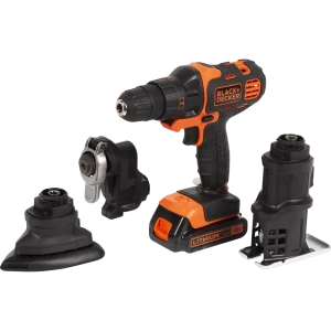 Дрель-шуруповерт аккумуляторная Black&Decker Multievo, 18 В Li-ion 2х1.5 Ач, набор универсальных насадок