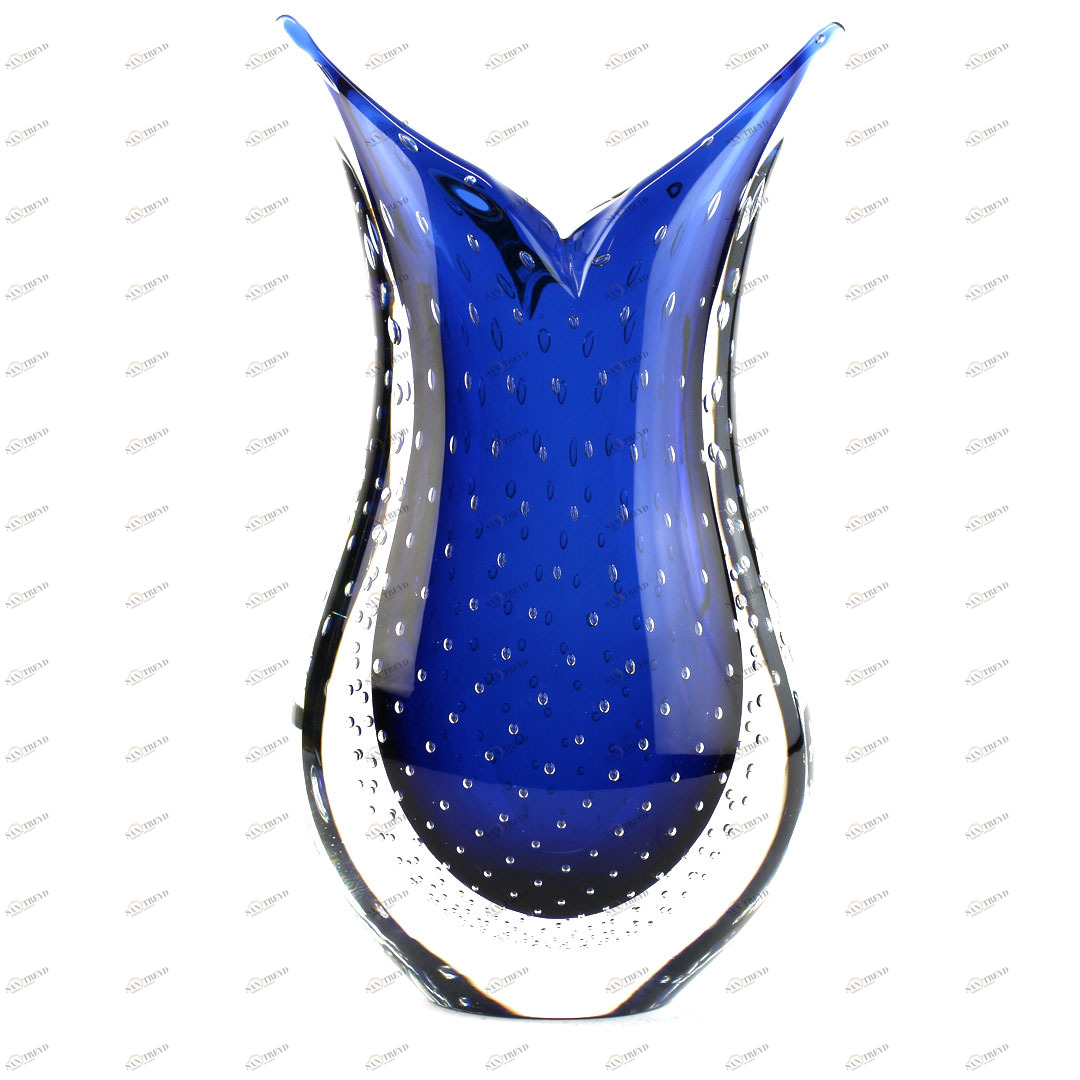 3891 ORIGINALMURANOGLASS Ваза Ласточка - синяя - соммерсо балетон - муранское стекло OMG 14 см 