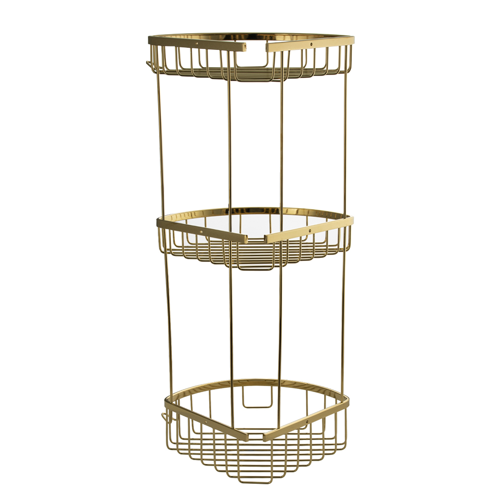 GFmark - Полочка угловая, овальная, тройная, 22 см, решетка - ЗОЛОТО, код: 77256  - Вид №4