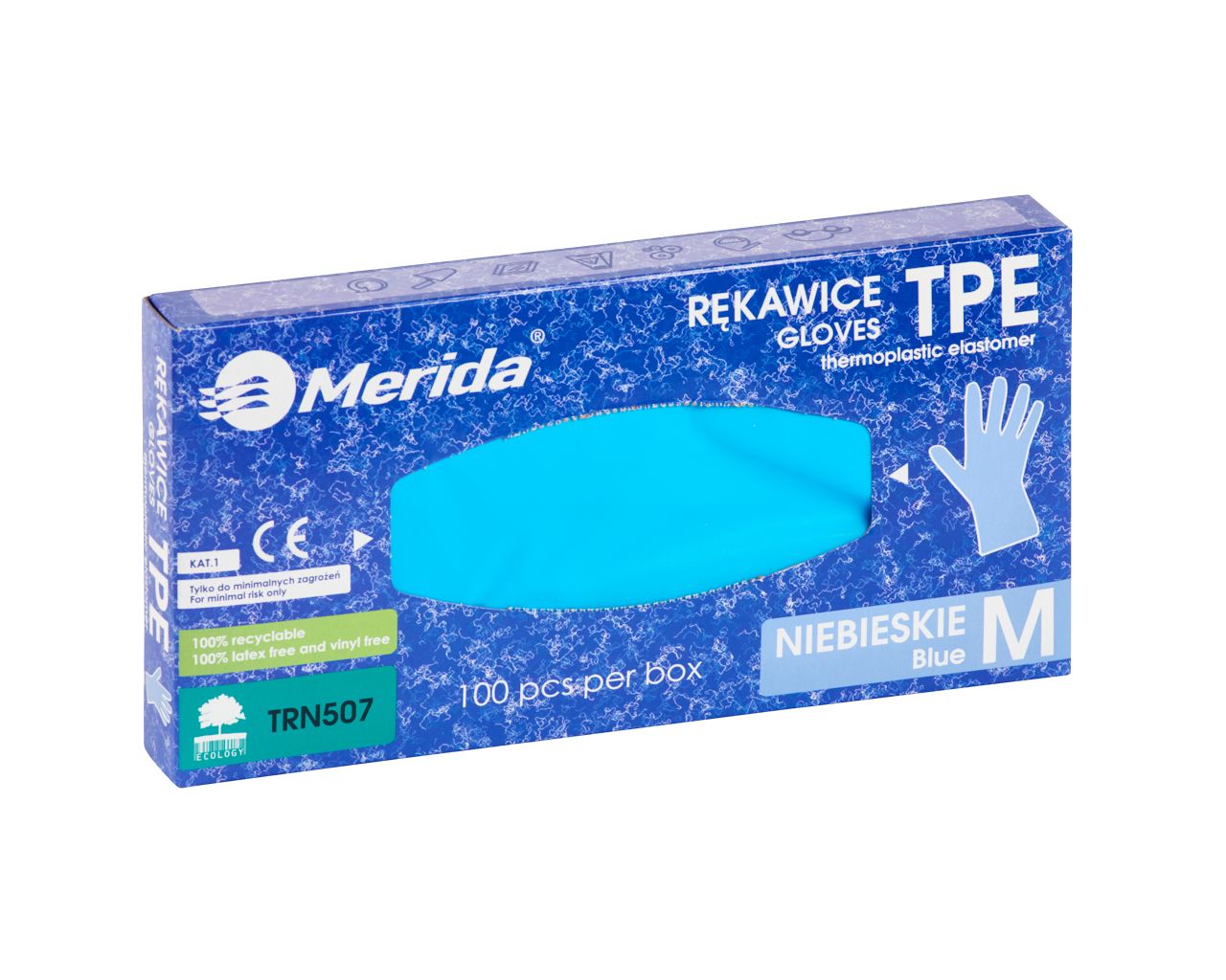 TRN507 Перчатки из эластомера TPE, синие, размер M, 100 шт. в упаковке Merida  - Вид №1