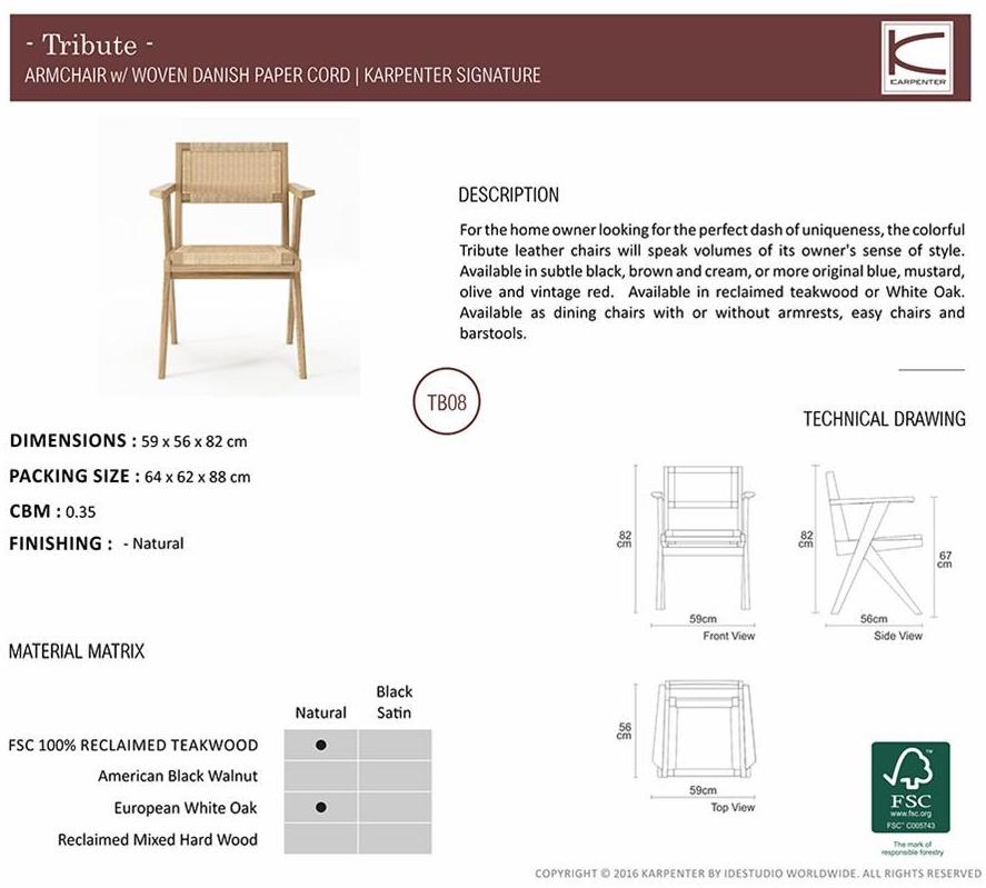 KARPENTER Кресло из веревки и тика с подлокотниками Tribute Tb12-t - Вид №6