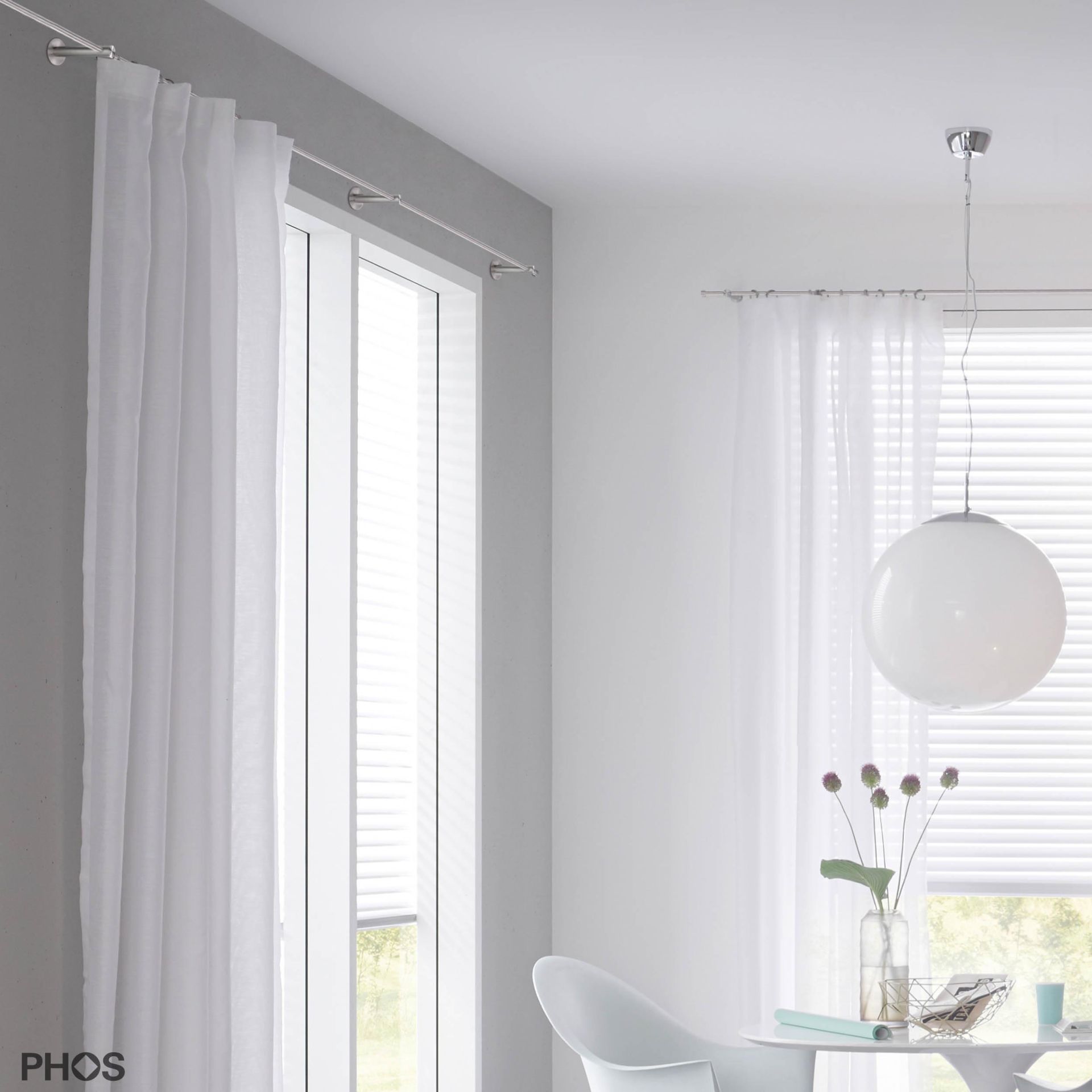 VS20-80-2200 Комплект карнизов: 220 см с 2 держателями и 1 держателем для карниза в качестве центральной опоры (недалеко от стены) PHOS  - Вид №4