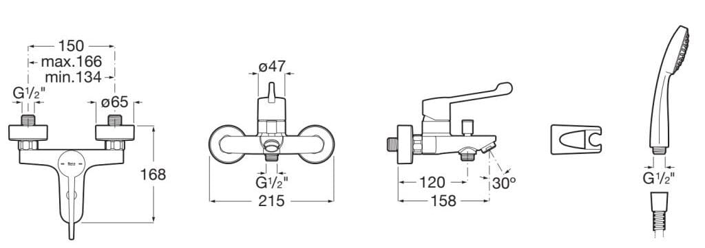 Латунный наружный смеситель для душа с ручным душем Roca Victoria ARCH-00049001 - Вид №2