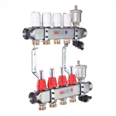 VTc.586.EMNX.0602 Коллекторный блок из нержавеющей стали с термостатическими клапанами и расходомерами Valtec 1", 2 x 3/4", "евроконус"  - Вид №3