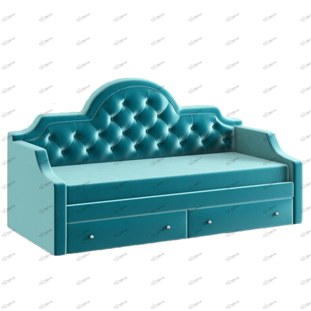 Диван-кровать детский с 2 выдвижными ящиками 90х190 см бирюзовый с каретной стяжкой DayBed KREIND DAYBED 00-3879981 Голубой Santreyd 