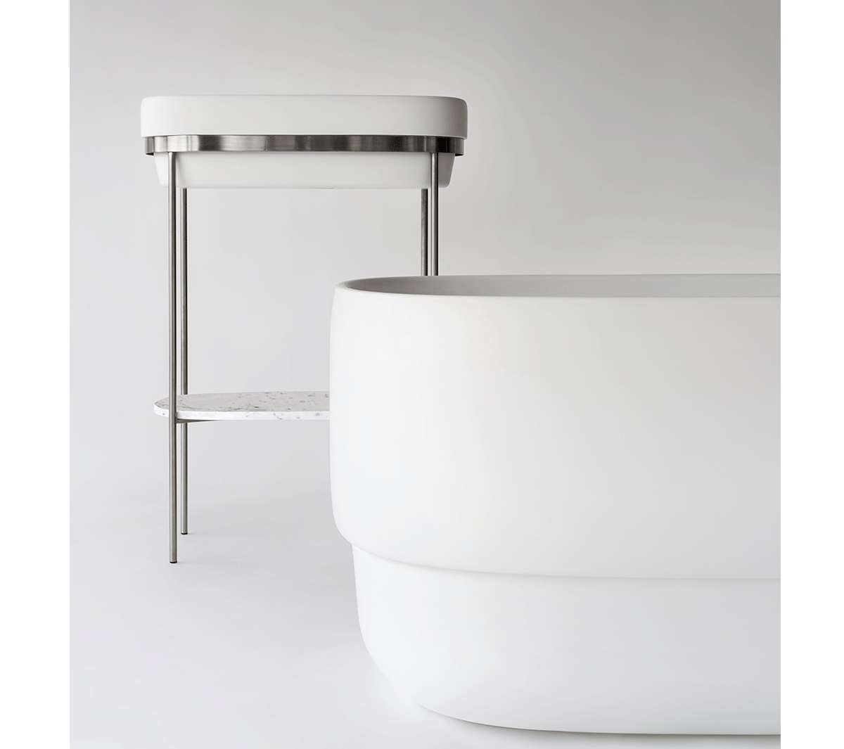 Ex.T RIBBON Отдельностоящая консоль из сатинированной стали с мраморным подносом com_EXLAVRIBBONSAT/MARMO - Вид №1