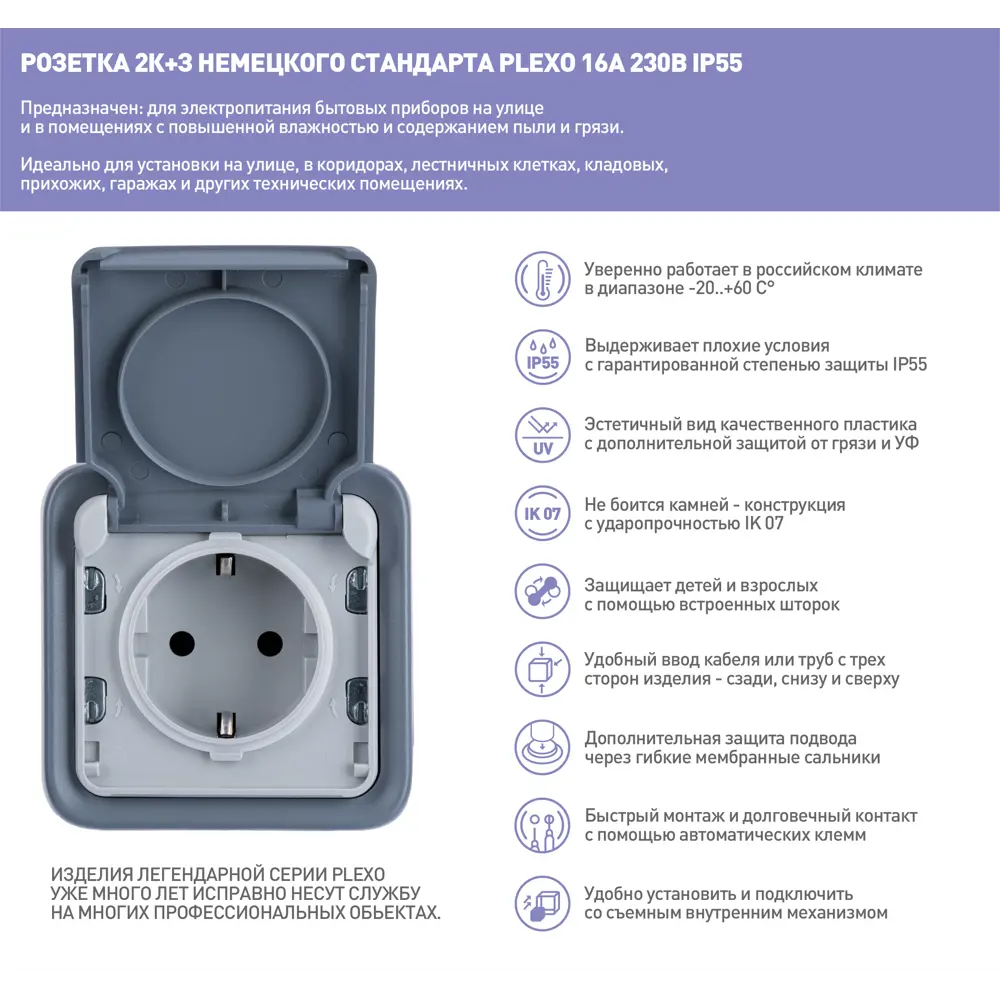 Розетка накладная Legrand Plexo с заземлением с крышкой цвет серый 14695212 STLM-2068372 Плексо - Вид №5