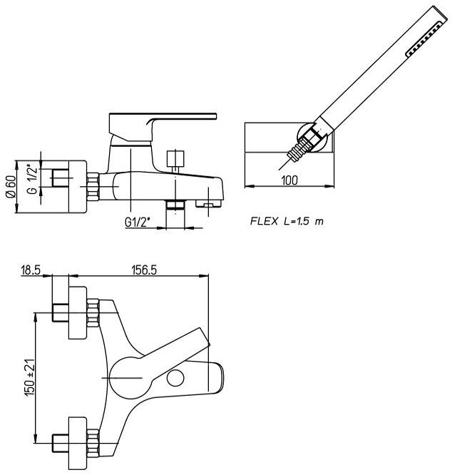 Paini Le Mans 90CR1052SKM смеситель для ванны с аксессуаром  - Вид №2