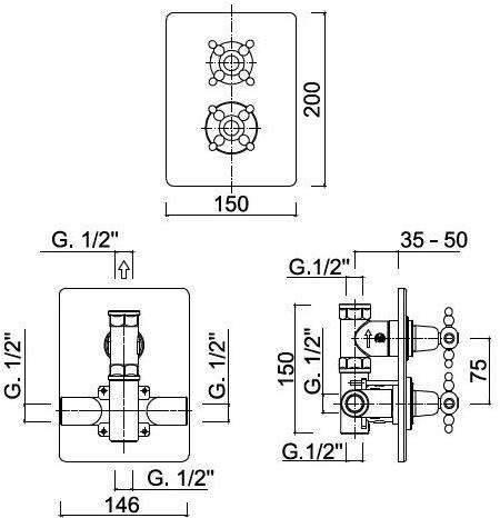 Rubinetteria Giulini Смеситель для душа с термостатом на 2 отверстия Parigi 8212papa - Вид №1