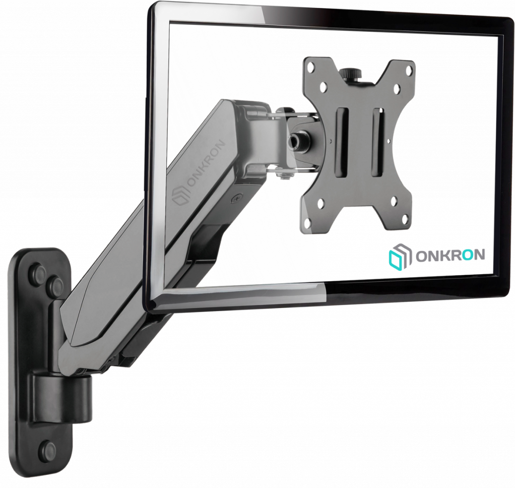 ONKRON G120 BLACK Кронштейн настенный для монитора / 13-32" 1 колено, макс. 100*100, струбцина, наклон -35º+35º поворот 180º, расстояние от стены 85-361мм, макс.перемещение по вертикали 280мм, кабель-канал, пружина, нагрузка 1-8кг ONKRON Santreyd 