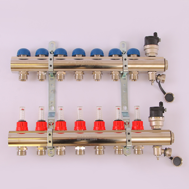 Коллекторная группа TOPWAY с термостатическими вентилями и расходомерами с резьбой под евроконус EMMETI 1"x3/4"ЕК 7 выходов 01298220