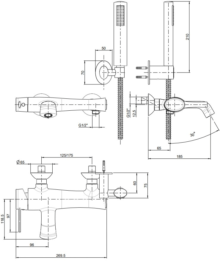 Rubinetterie Frattini Смеситель для ванны, однорычажный, внешний Delizia sun-id-1365392 - Вид №1