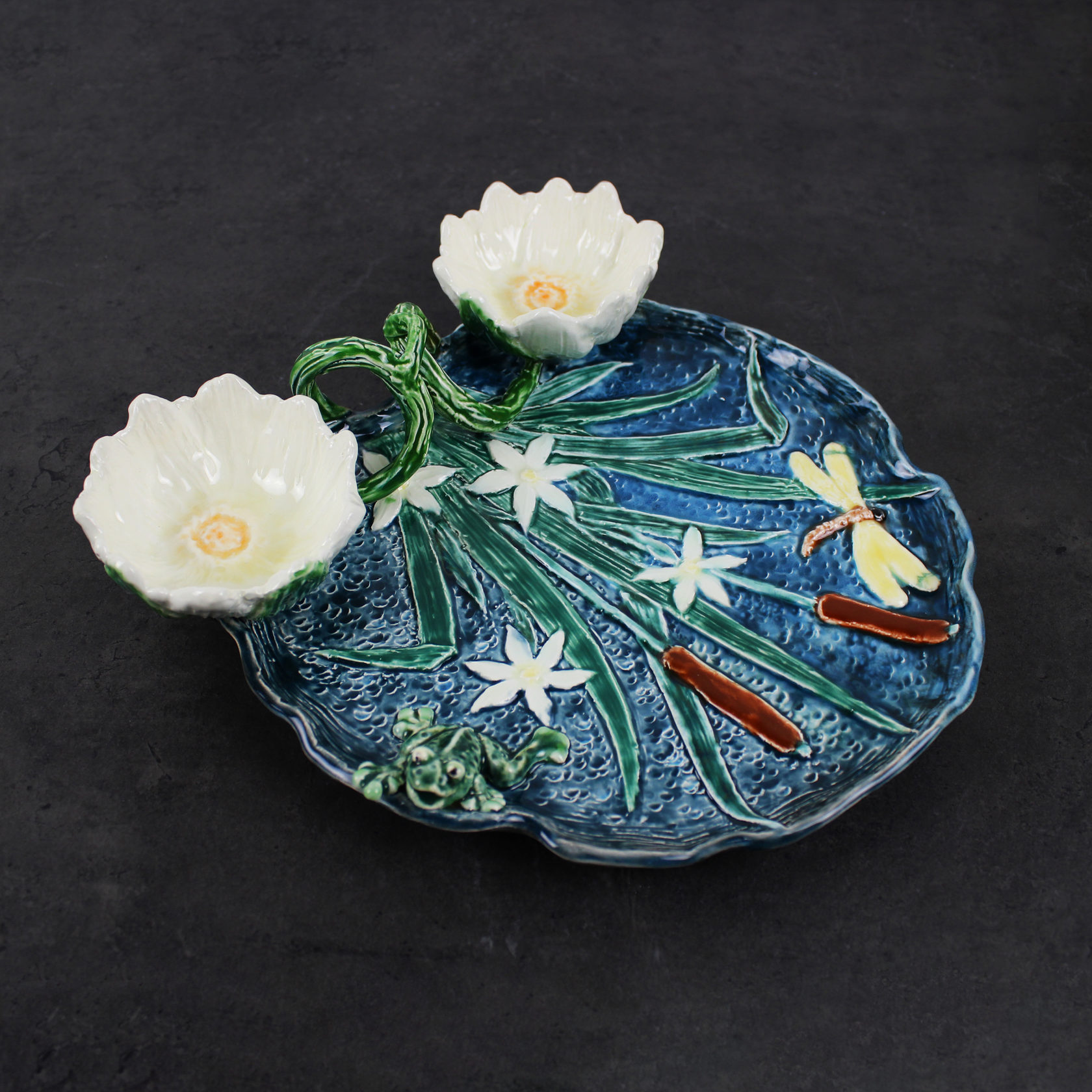 Блюдо для закусок (с двумя кувшинками) Бирюза/Зеленый PROVANSFAIENCE sun-id-994698 - Вид №7