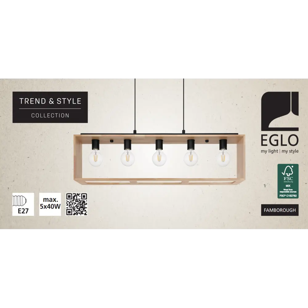 Подвесной светильник Eglo Famborough 5x40 Вт, цвет черный-коричневый 82626017 STLM-2195681  - Вид №3