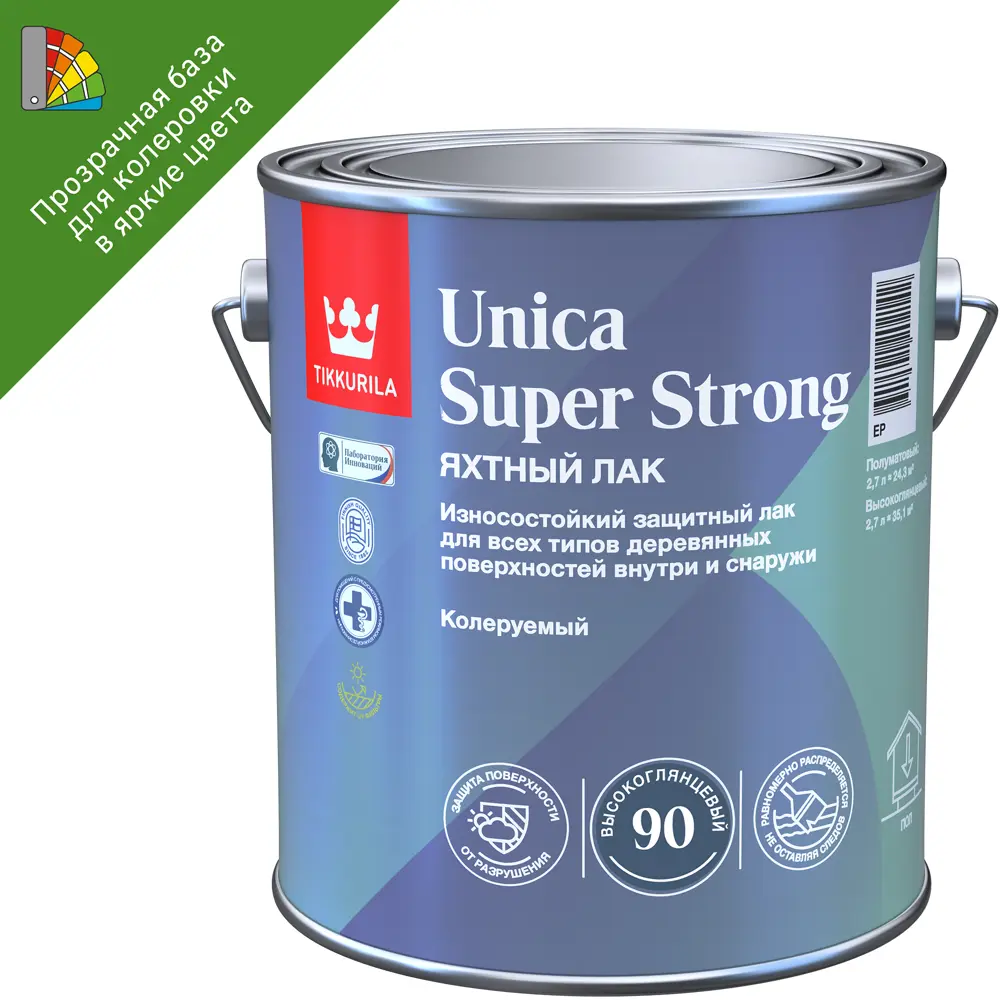 87660455 Лак яхтный Tikkurila Unica Super Strong База ЕР бесцветный высокоглянцевый 2.7 л STLM-0858925
