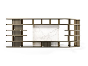 Модульный деревянный и стеклянный книжный шкаф с подставкой для телевизора