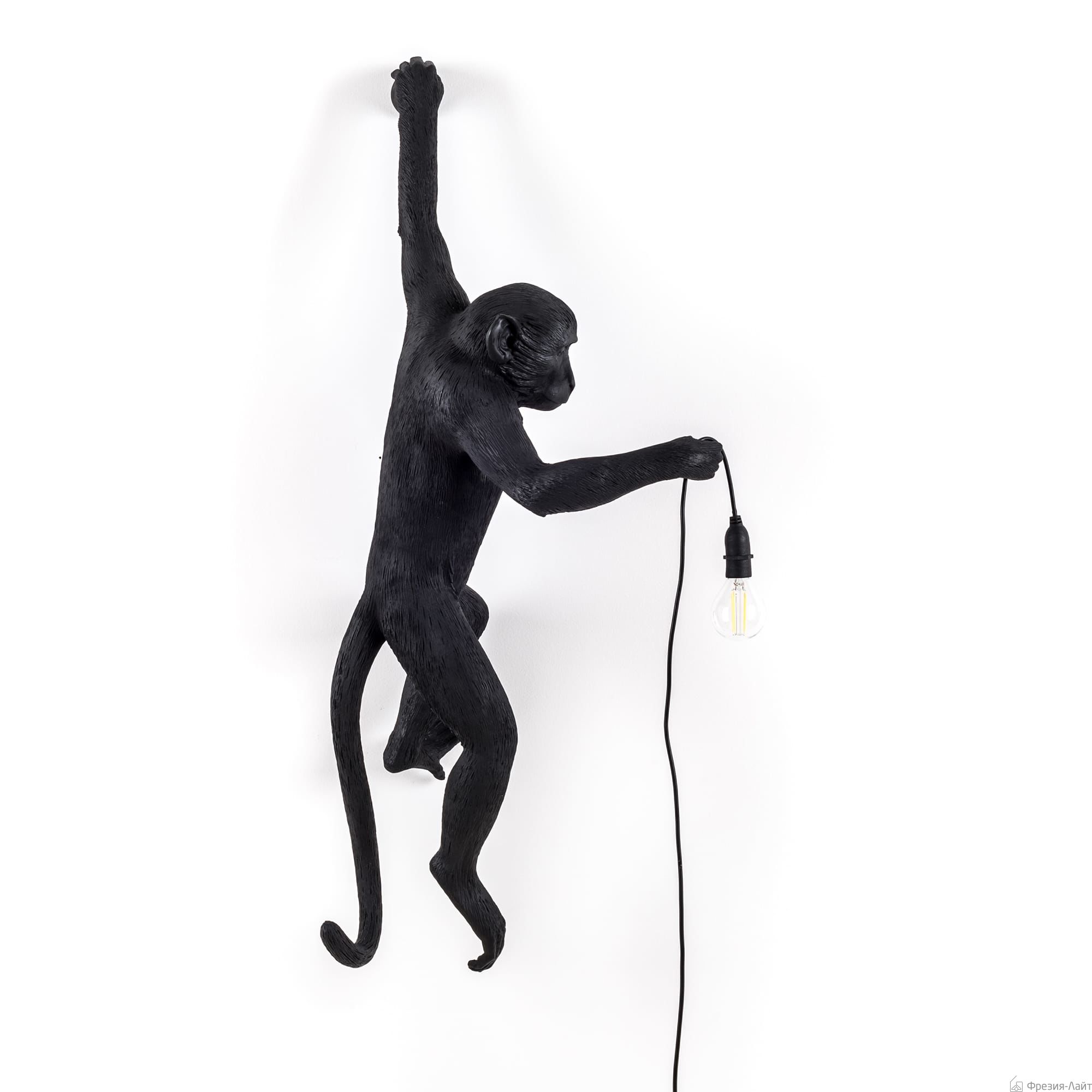 Seletti 14921 hanging MONKEY OUTDOOR черный настенный светильник обезьяна с лампочкой 114252