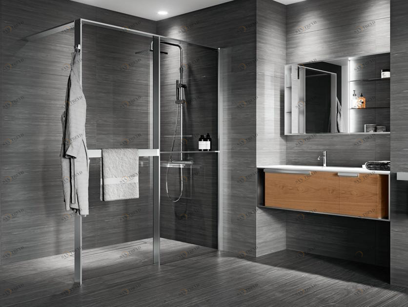 NOVELLINI Стенка из алюминия и стекла с полкой и держателем для полотенец Kuadra h frame sun-id-1446442