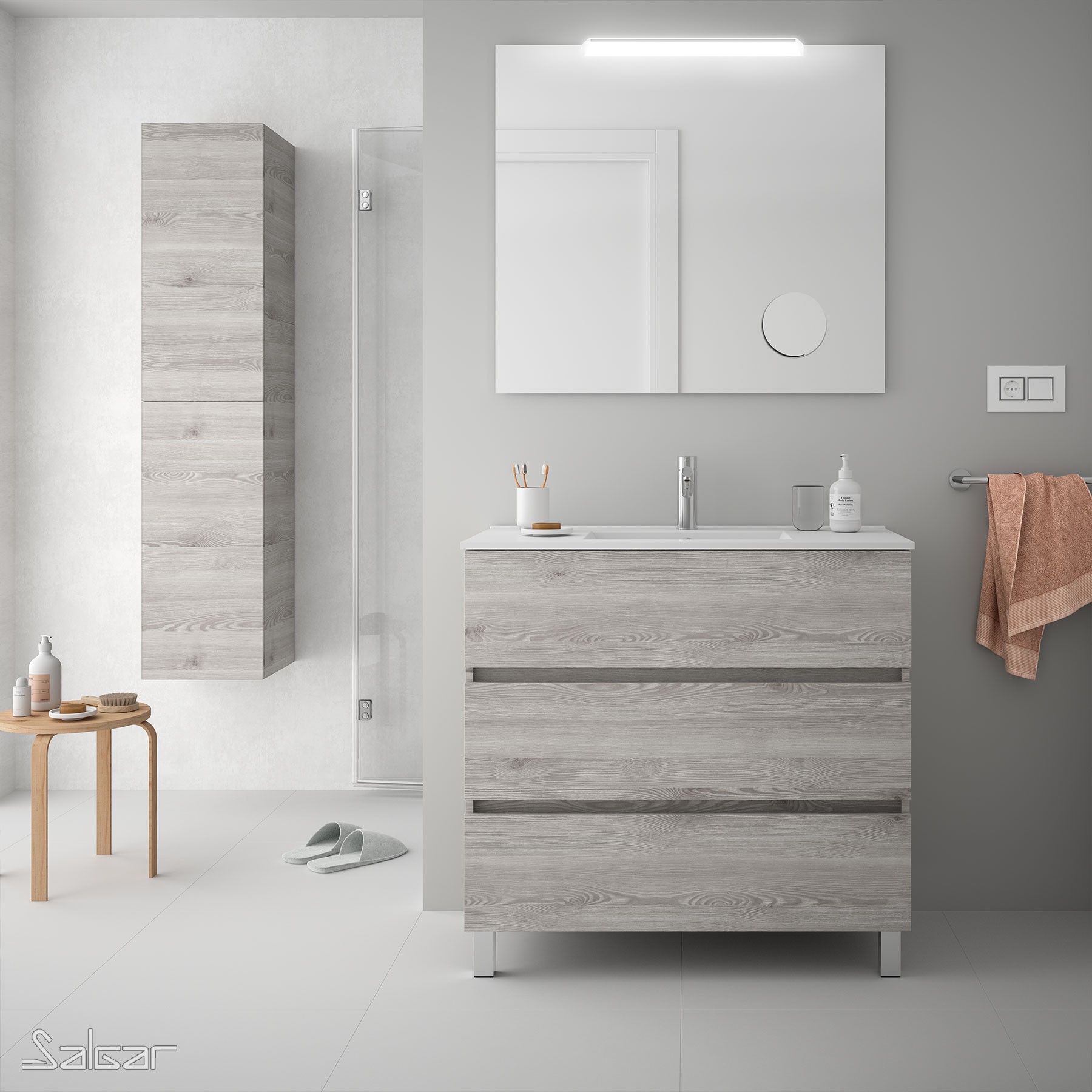 26573 SALGAR Мебель для умывальника FUSSION LINE 900 3 ящика BAY PINE 897 x 868 x 450 мм Лавровая сосна