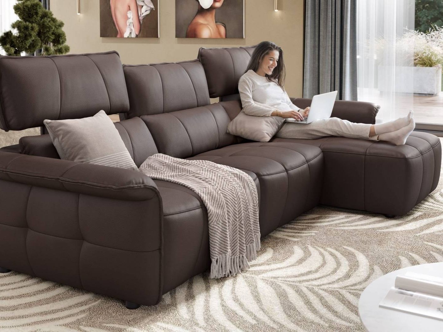 Кожаный диван с полуостровом Sofanella Adria ARCH-00046124 - Вид №6