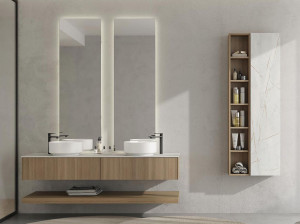 Деревянный двойной подвесной шкаф для умывальника с настенным креплением