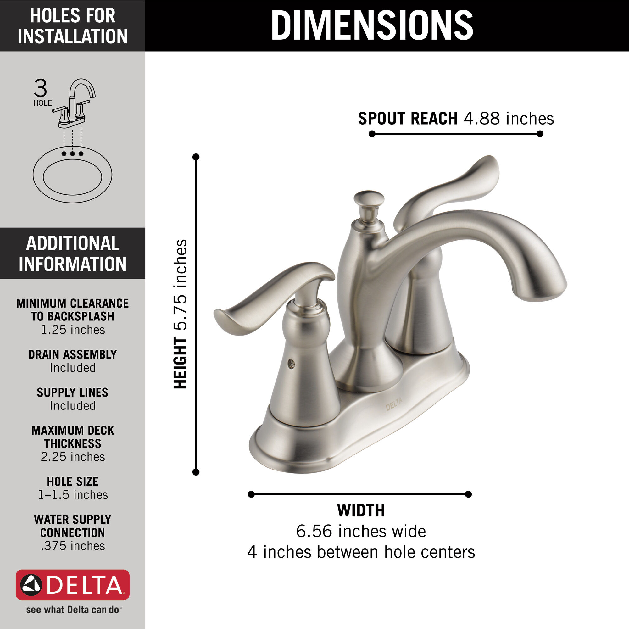 2594-SSMPU-DST Смеситель для ванной комнаты с двумя ручками Delta Faucet Linden Нержавеющая сталь  - Вид №3