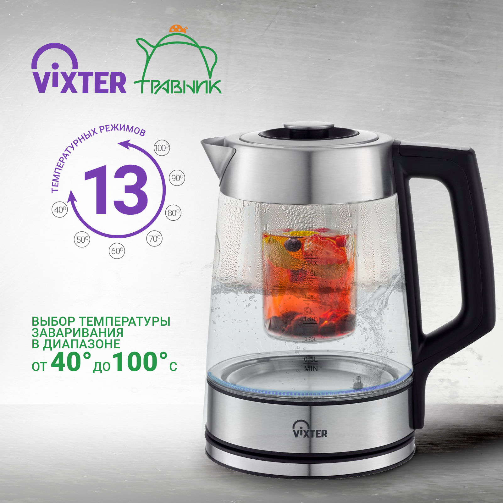 9179097 Электрочайник Vixter KTP-1345 серебристый STDN-0133595 - Вид №6