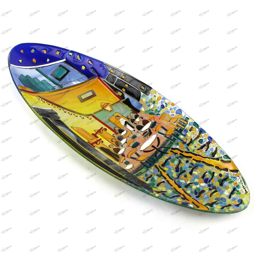 4153 ORIGINALMURANOGLASS Овальное блюдце Ночное кафе ван Гога - муранское стекло OMG 37 см 