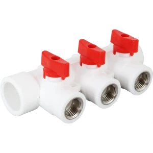 Коллектор РВК на 3 выхода с кранами 32 мм х 1/2" полипропилен