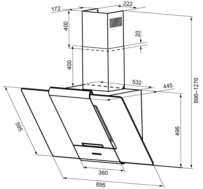 8105489 Вытяжка наклонная KRONA TALLI 900 glass 3P серебристый/черный STDN-0049249 - Вид №12