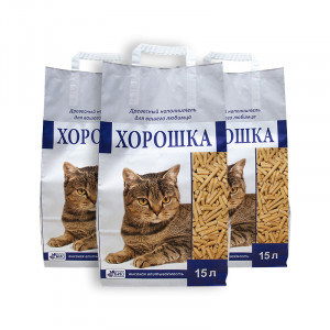 ПР0031332*3 Наполнитель для кошачьего туалета древесный 15л (упаковка - 3 шт) ХОРОШКА
