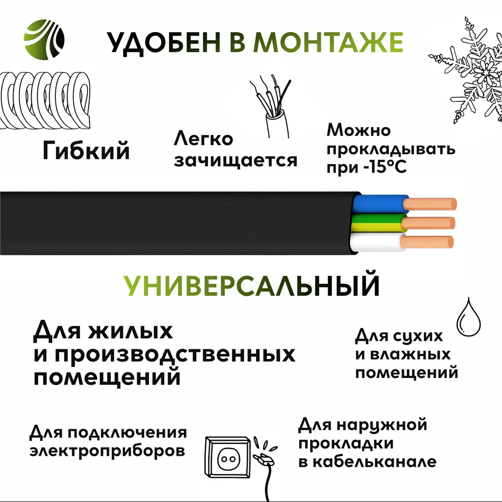 Кабель Ореол ВВГпнг(A)-LS 3x2.5 на отрез ГОСТ 82391766 STLM-2070259  - Вид №1