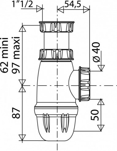 750300 001 00  Сифон для мойки, регулируемый по высоте и размеру, выход D 40 мм, сертифицирован NF, пластик Valentin Белый  - Вид №2