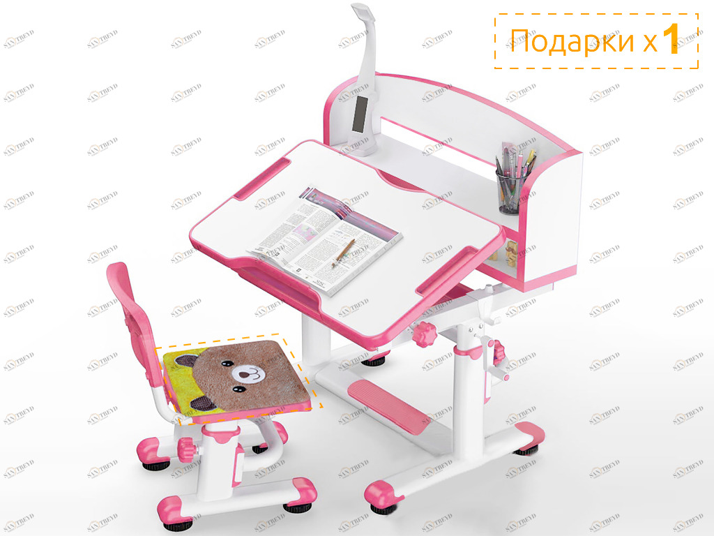 Стол детский со стулом и лампой розовый BD-10 Pink MEALUX EVO  00-3950462 Белый;розовый Santreyd 