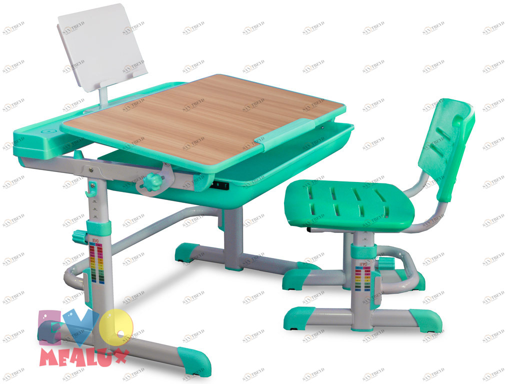 Растущая парта и стул EVO-04 клен, зеленая MEALUX EVO  261482 Зеленый;бежевый Santreyd 