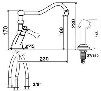 rvb Кухонный смеситель на два отверстия и вытяжной душ 1935 limoges 1935.--.12 - Вид №1