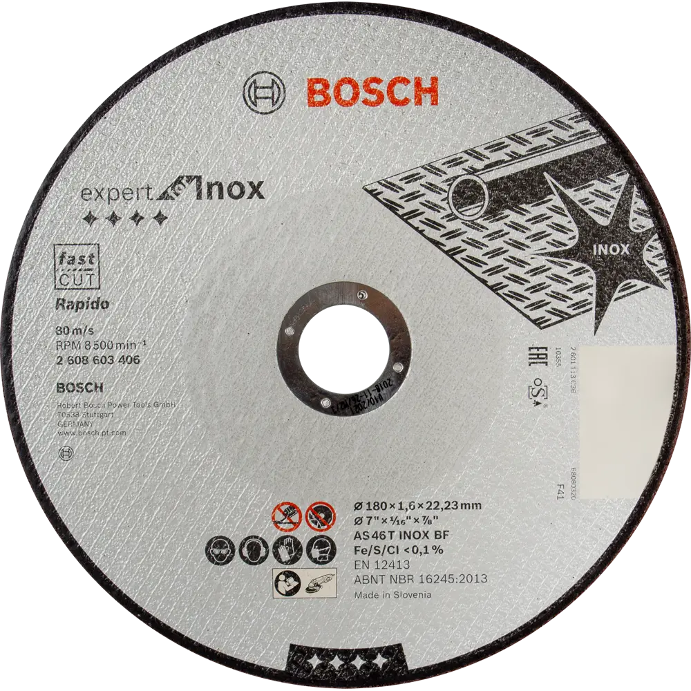 Диск отрезной по нержавеющей стали тип 41 Bosch Professional 2608603406 180x22.2x1.6 мм 82101681 STLM-2134490 
