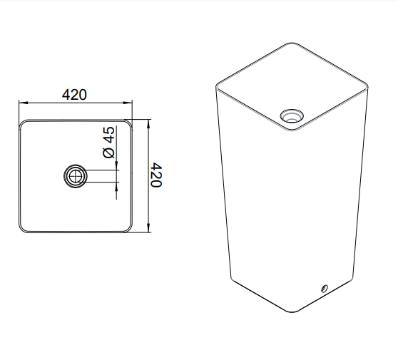 L506T0R0VT100 Раковина напольная ELITE SQUARE 420х420х870 мм без отверстия под смеситель Белый глянцевый AeT ITALIA - Вид №1