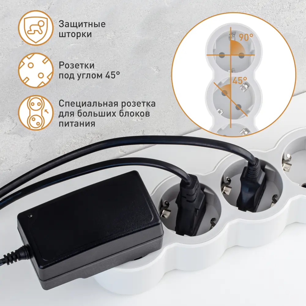 Колодка для удлинителя Legrand 5 розеток с заземлением 3680 Вт цвет белый/серый STLM-2103042 - Вид №6