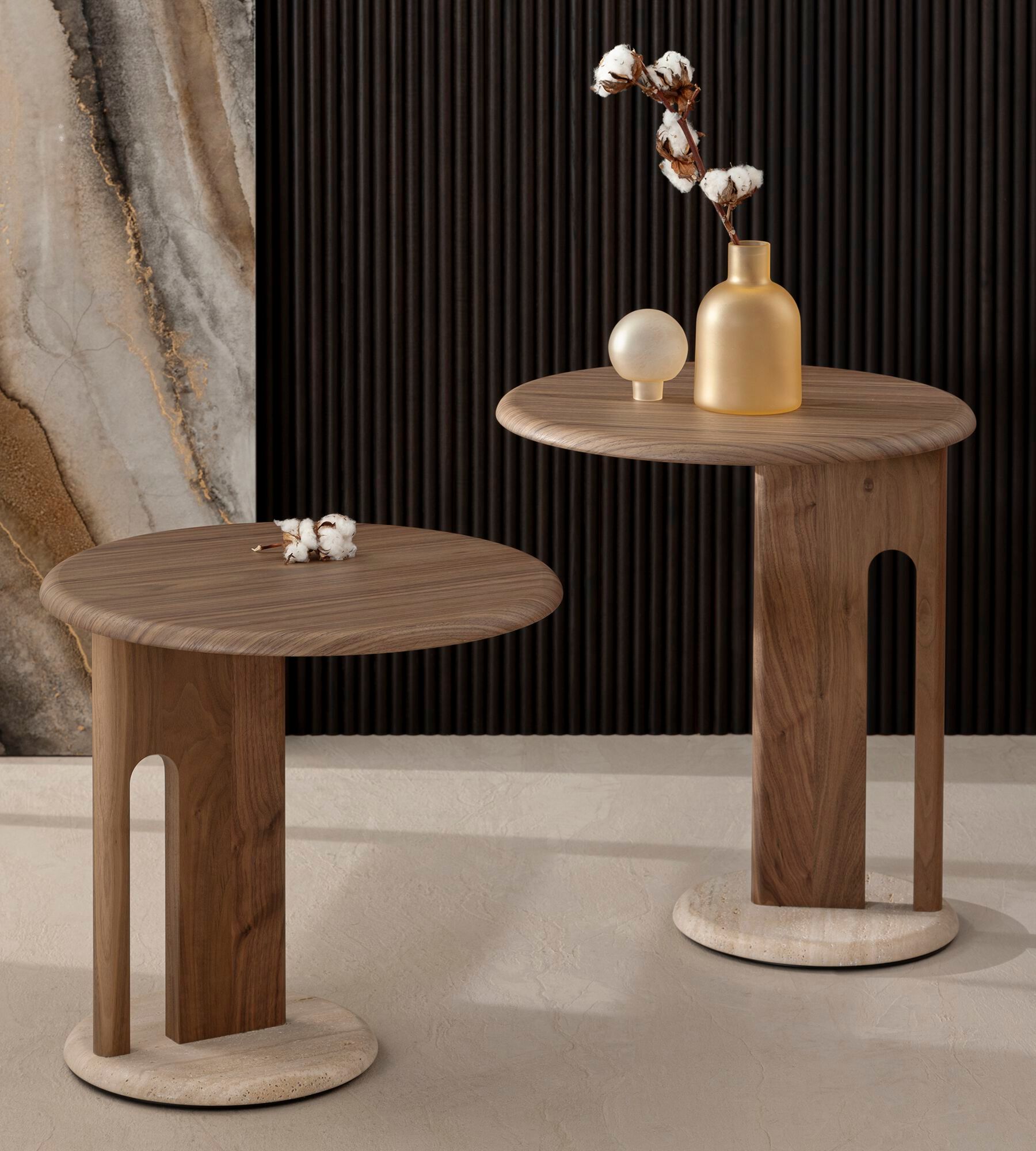 Журнальный столик с основанием из травертина и каркасом из грецкого ореха Morica Design Haute Couture ARCH-00042966 - Вид №4