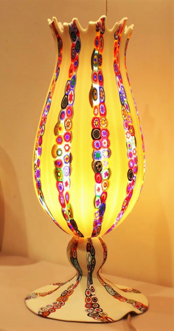2086 ORIGINALMURANOGLASS Настольная лампа из муранского стекла с разноцветными мурринами 20 см  - Вид №1