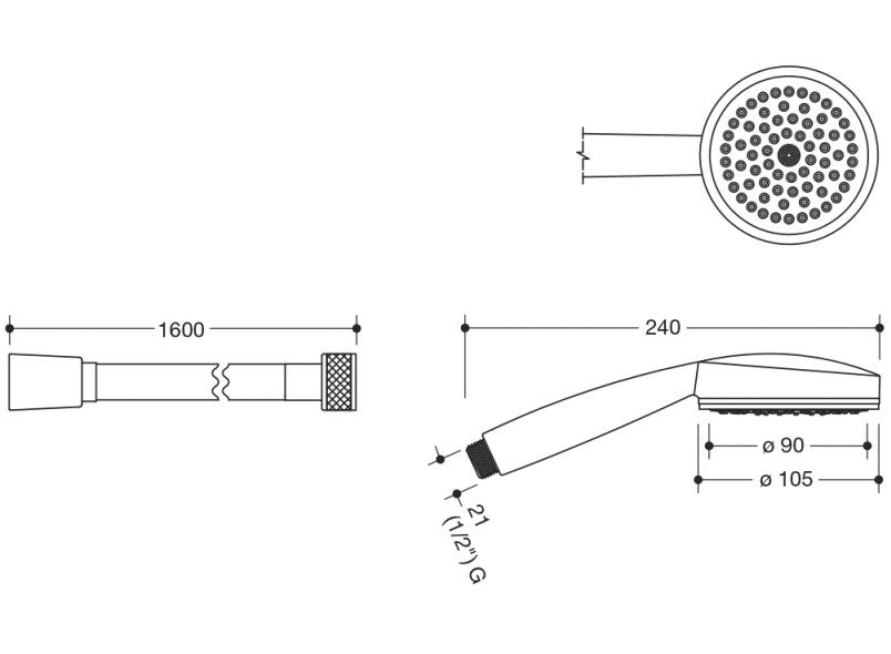 950.33.E070 Комплект ручного душа и шланга для душа HEWI Universalprodukte  - Вид №1