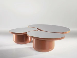 Secolo Laghi Кофейный столик из глянцевой лакированной древесины, стальная сатинированная или полированная столешница.