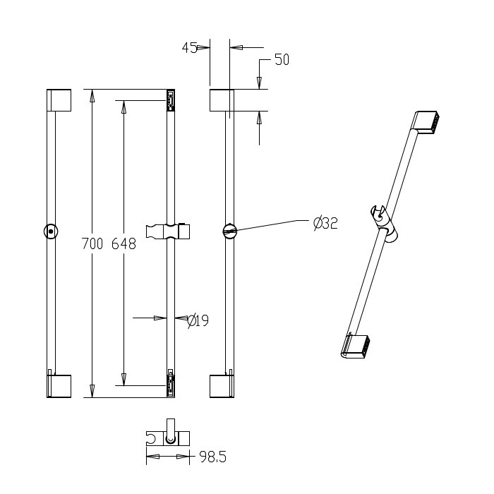 0807000M17 Душевая стойка 70 см с мыльницей 080 Milardo Shower Bar  - Вид №1