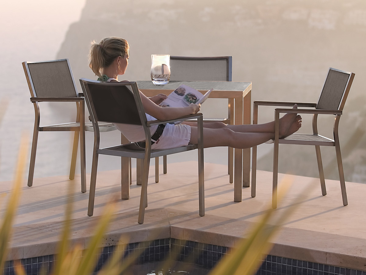 98.00.0864 Обеденный набор Brisbane из нержавеющей стали / Tex 7 предметов. - включая 6 кресел из нержавеющей стали Brisbane Tex taupe, 1 стол из нержавеющей стали Kennedy 90 × 160 Mbm 