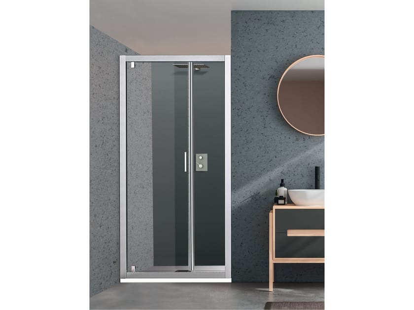 Хрустальная нишевая душевая кабина с поворотной дверью Metidea платина ARCH-00070785