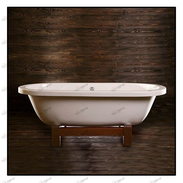 Ванна напольная отдельностоящая белая с деревянной рамой  Akcjum Casandra WR-12-01 WR1201