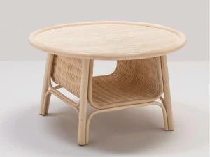 Orchid Edition Низкий круглый журнальный столик из ротанга с полкой для журналов