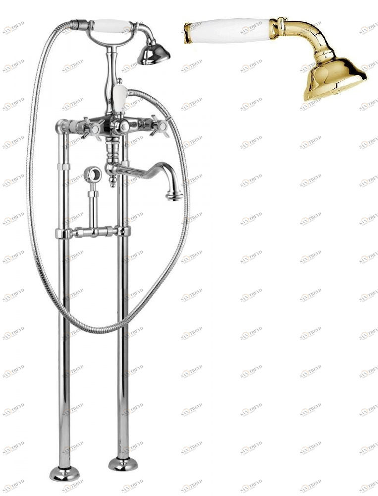 Напольный смеситель для ванны с повор.изливом кронштейном для слива-перелива CEZARES LORD-VDPS2-03/24-Bi