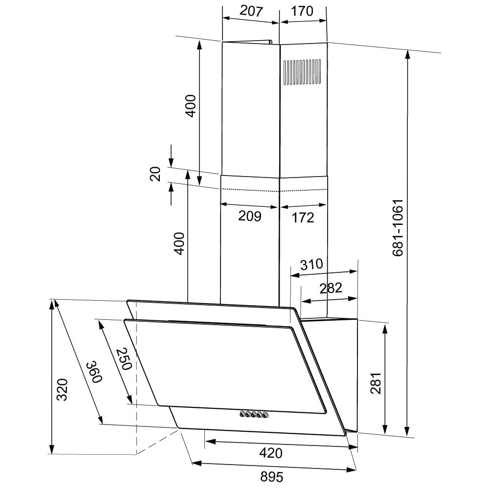 5356578 Вытяжка наклонная KRONA VENERA 900 S черный/черный STDN-0024391 - Вид №11
